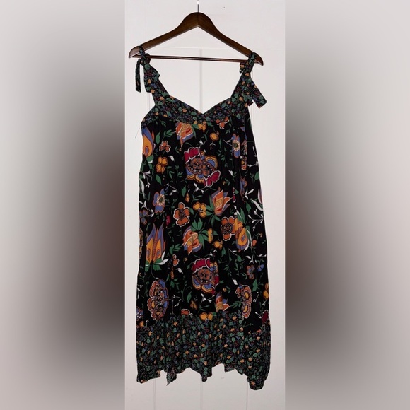Maison Jules Women Black Floral Spaghetti Strap V Neck Midi‎ Shift Dress Large - Picture 1 of 7